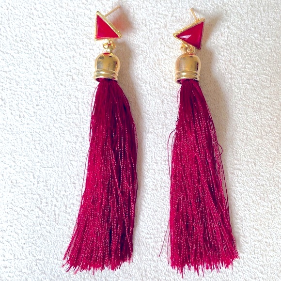 Red Tassel Statement Earrings